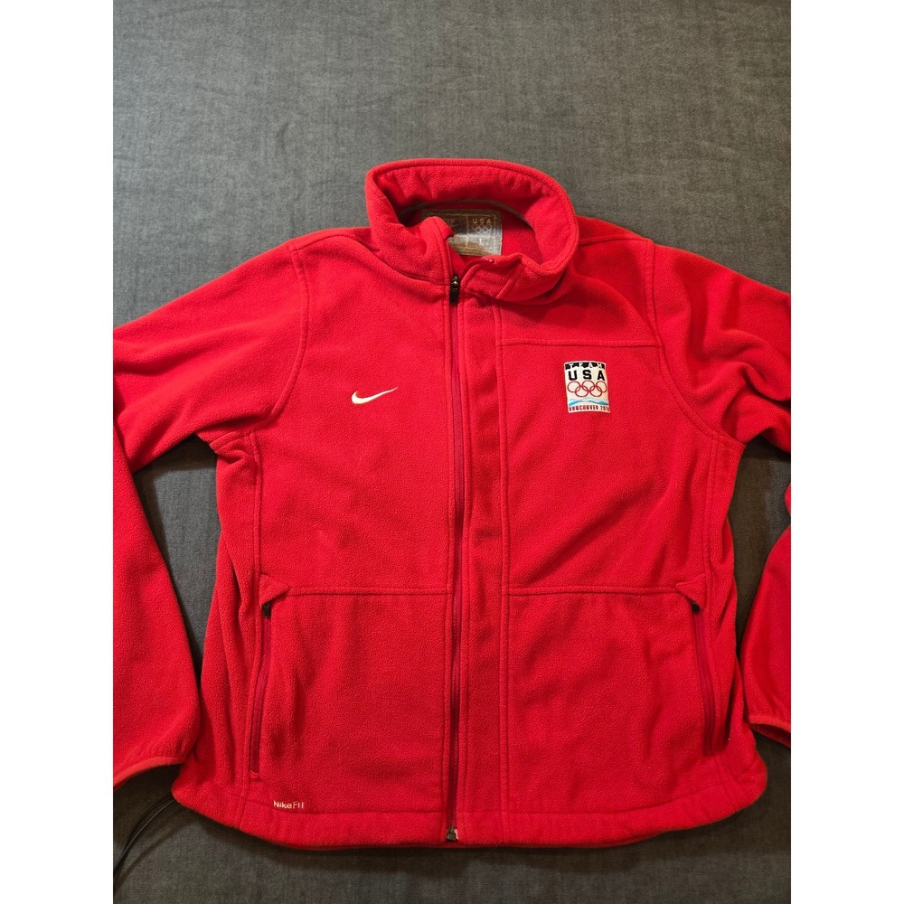 Nike Fleece Jacket Womens Large Red Full Zip USA Oylmpics Team USA Vancouver